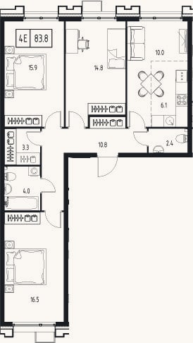 Планировка: 4+ к, 83,8 м²