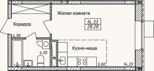 Планировка: Студия, 28,3 м²