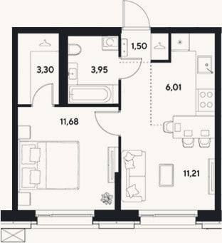 Планировка: 2-к, 37,7 м²