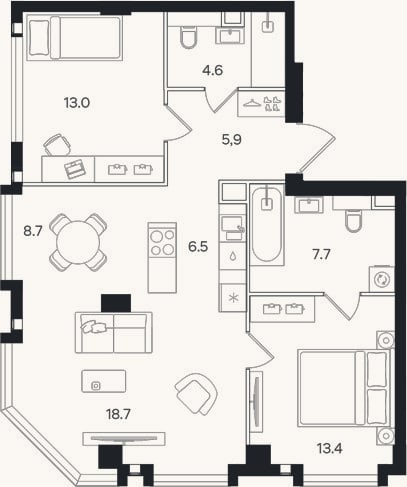 Планировка: 3-к, 78,5 м²