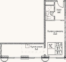 Планировка: Студия, 37,1 м²