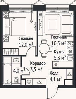 Планировка: 2-к, 39,4 м²