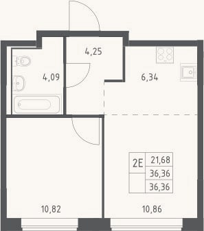 Планировка: 2-к, 36,4 м²