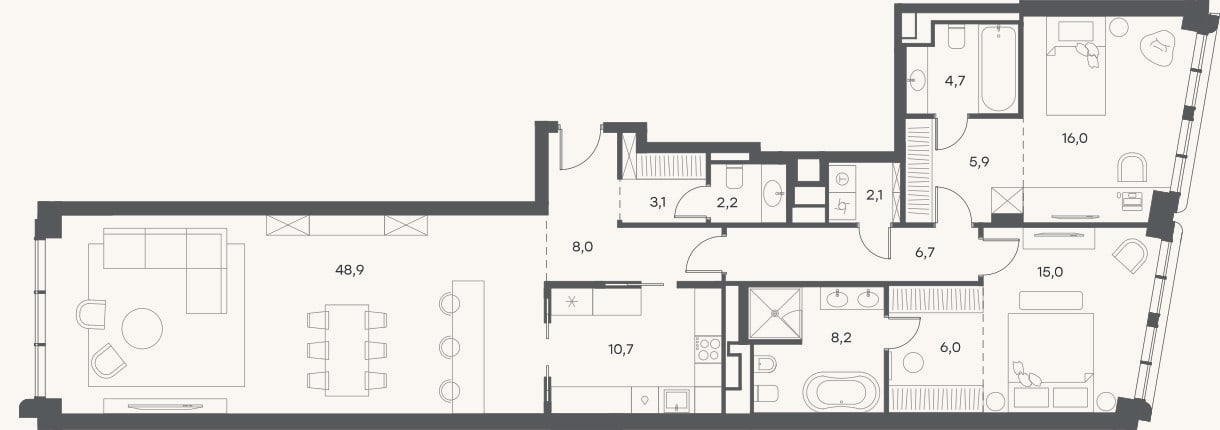 Планировка: 3-к, 133,5 м²