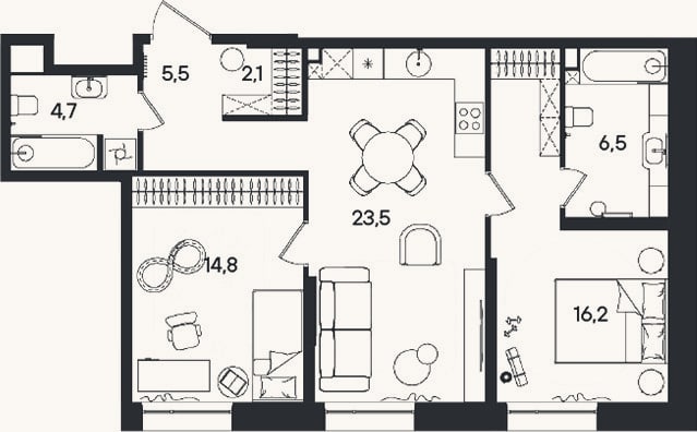 Планировка: 3-к, 73,3 м²