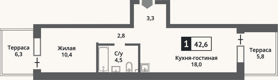 Планировка: 2-к, 35,4 м²