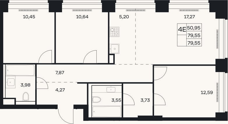 Планировка: 4+ к, 79,6 м²