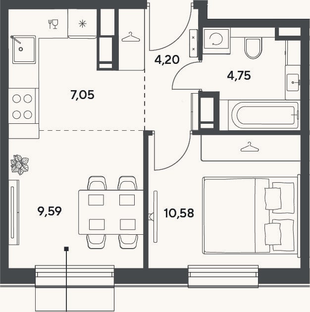 Планировка: 2-к, 36,2 м²