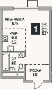 Планировка: Студия, 29,1 м²