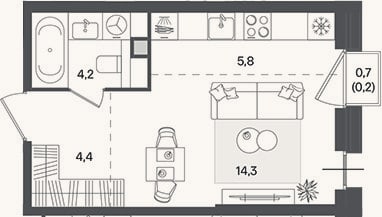 Планировка: Студия, 28,7 м²