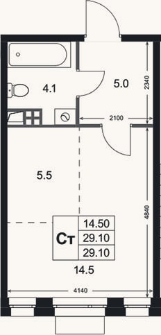 Планировка: Студия, 29,1 м²