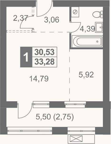 Планировка: Студия, 30,5 м²