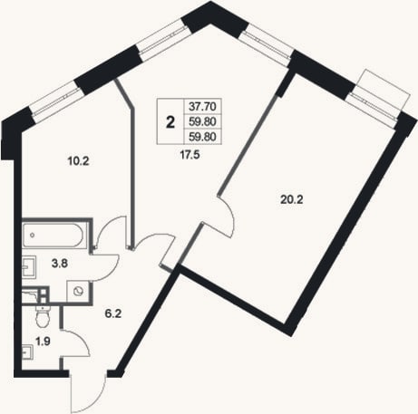 Планировка: 2-к, 59,8 м²
