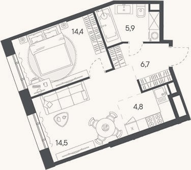 Планировка: 2-к, 46,3 м²