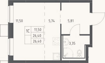 Планировка: Студия, 26,4 м²