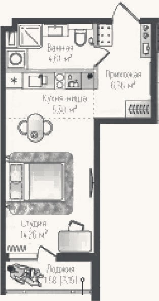 Планировка: Студия, 30,5 м²