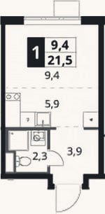 Планировка: Студия, 21,5 м²