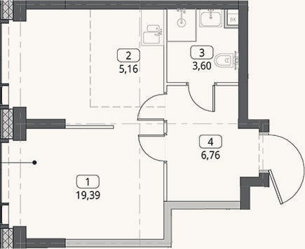 Планировка: Студия, 34,9 м²