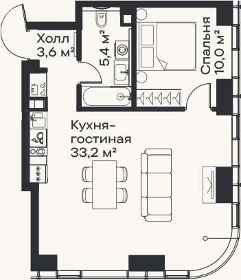 Планировка: 2-к, 52,2 м²