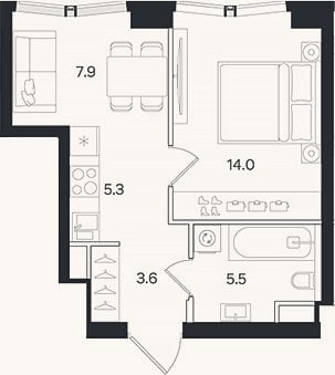 Планировка: 2-к, 36,3 м²