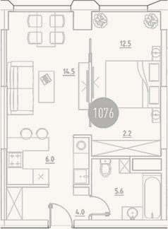 Планировка: 2-к, 44,8 м²