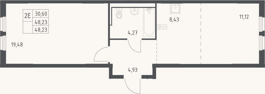 Планировка: 2-к, 48,2 м²
