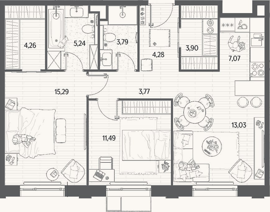 Планировка: 3-к, 73,1 м²