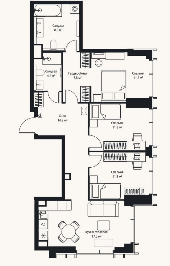 Планировка: 4+ к, 84,1 м²