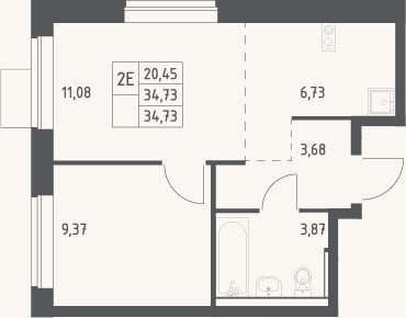 Планировка: 2-к, 34,7 м²