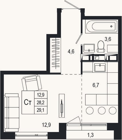 Планировка: Студия, 28,2 м²