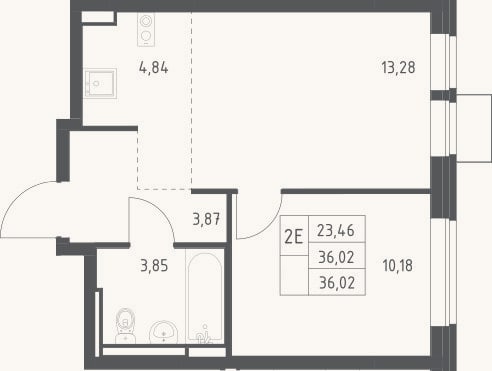 Планировка: 2-к, 36 м²