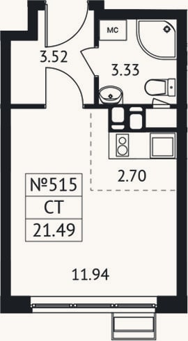 Планировка: Студия, 21,5 м²