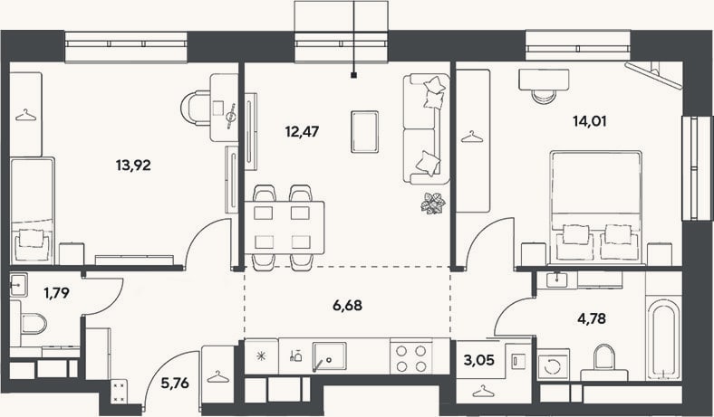 Планировка: 3-к, 62,5 м²