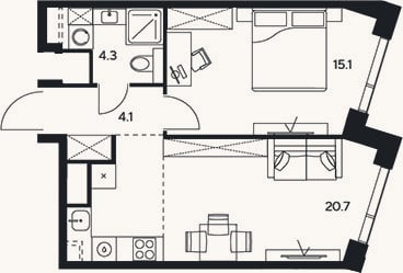 Планировка: 2-к, 44,2 м²