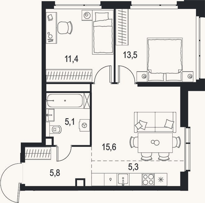 Планировка: 3-к, 56,7 м²