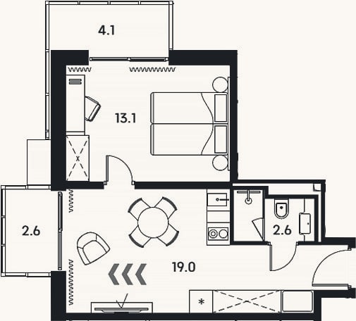 Планировка: 2-к, 34,7 м²