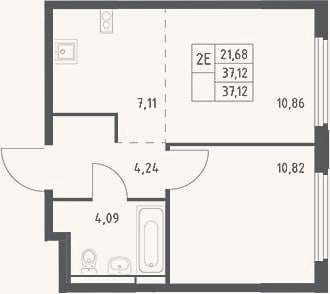 Планировка: 2-к, 37,1 м²