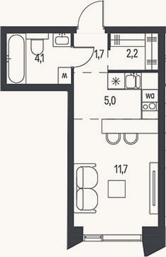 Планировка: Студия, 24,7 м²