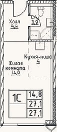 Планировка: Студия, 27,1 м²