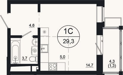 Планировка: Студия, 28 м²