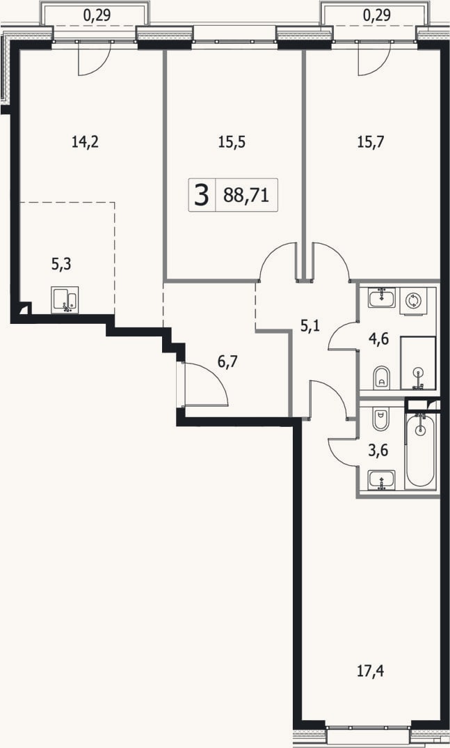 Планировка: 4+ к, 88,1 м²