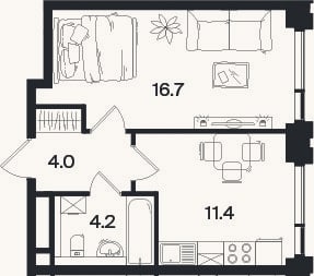 Планировка: 1-к, 36,3 м²
