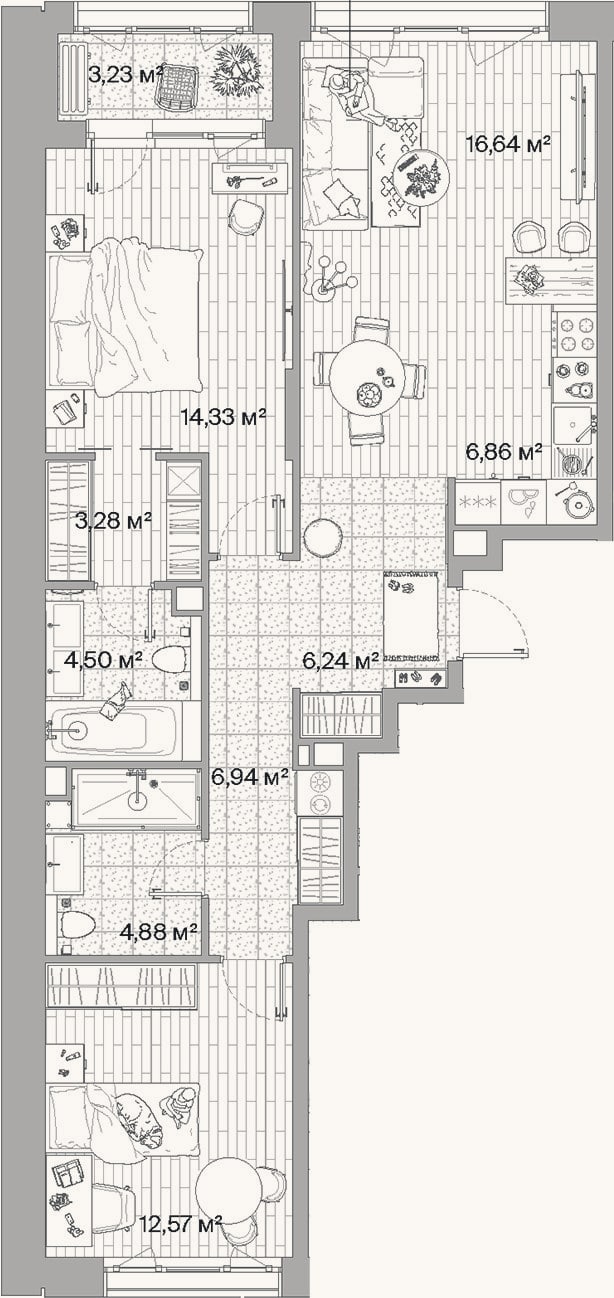 Планировка: 3-к, 76,2 м²