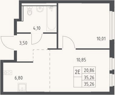 Планировка: 2-к, 35,3 м²