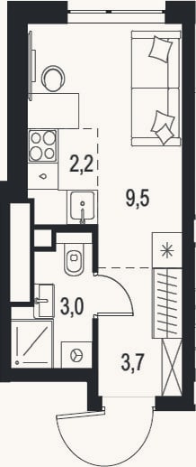 Планировка: Студия, 18,4 м²
