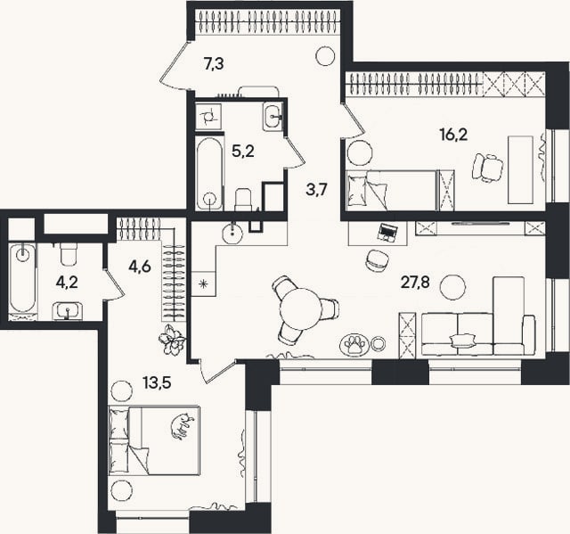 Планировка: 3-к, 82,5 м²