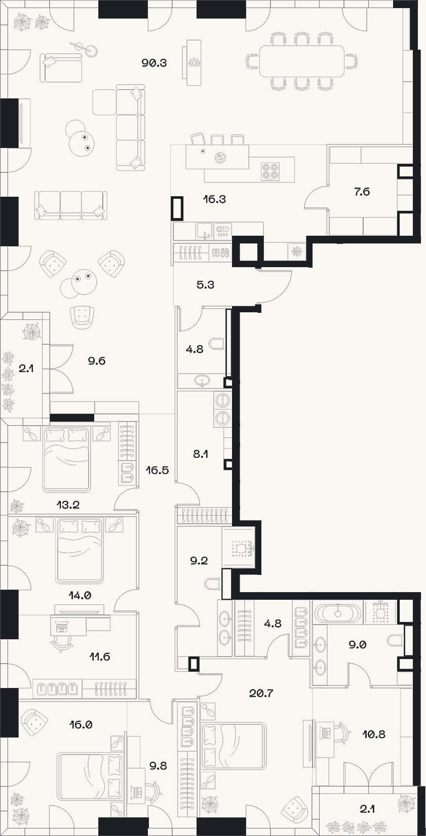 Планировка: 4+ к, 279,1 м²