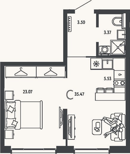 Планировка: Студия, 35,5 м²