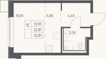 Планировка: Студия, 22,8 м²