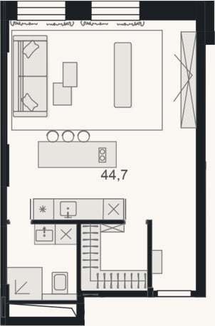 Планировка: Своб. план., 44,8 м²